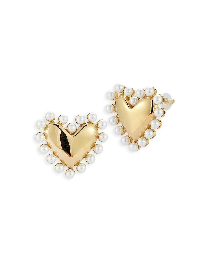 Aqua Imitation Pearl Heart Statement Stud Earrings - Exclusive