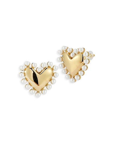 Aqua Imitation Pearl Heart Statement Stud Earrings - Exclusive