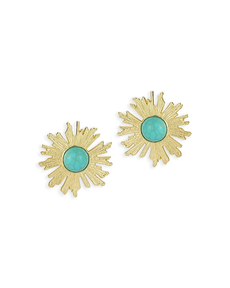Aqua Turquoise Sun Statement Stud Earrings - Exclusive