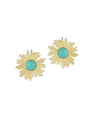 Aqua Turquoise Sun Statement Stud Earrings - Exclusive