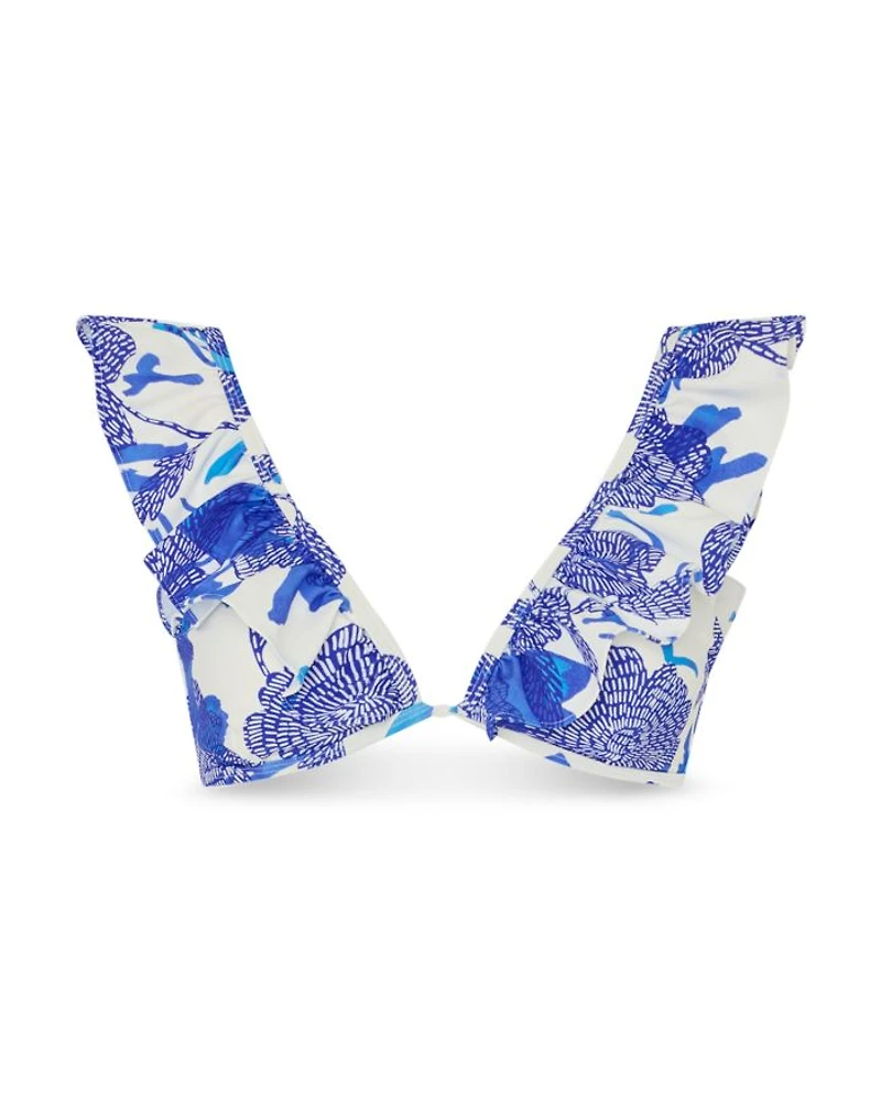 Floral Print Ruffled Bikini Top
