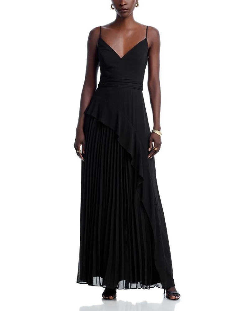 Long Chiffon Pleated Dress - Exclusive
