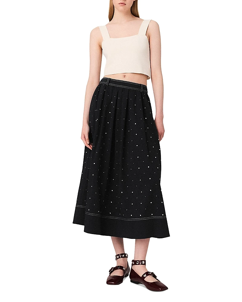 Maje Long Studded Cotton Skirt