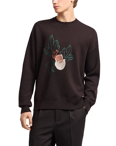 Regular Fit Embroidered Wool Sweater