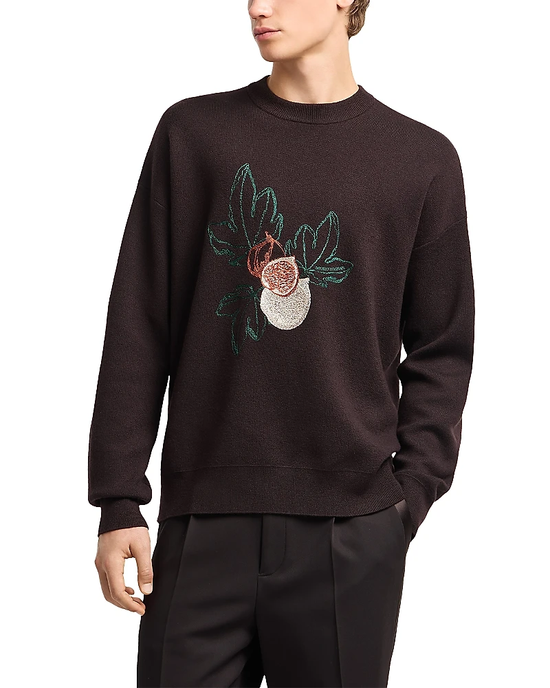 Emporio Armani Regular Fit Embroidered Wool Sweater