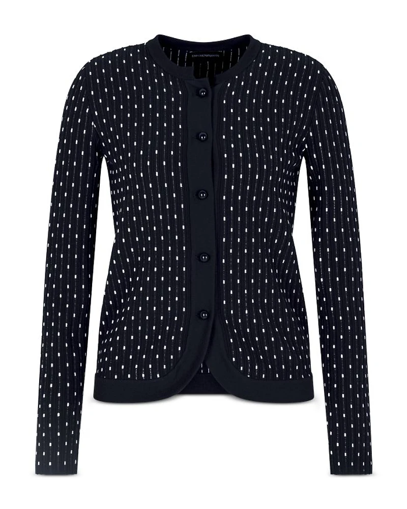 Striped and Polka Dot Jacquard Motif Cardigan Sweater