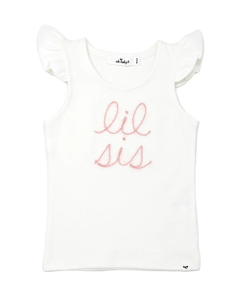 oh baby! Girls' "lil sis" Pink Sparkle Embroidered Flutter Sleeve Tank - Baby
