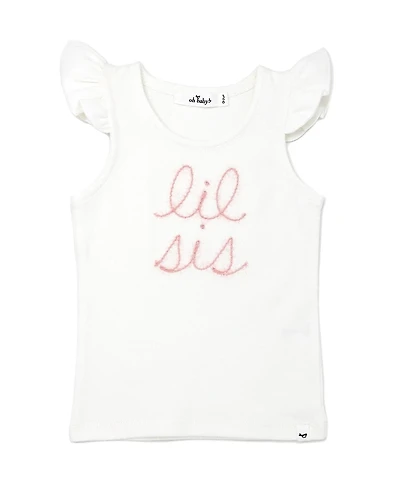 oh baby! Girls' "lil sis" Pink Sparkle Embroidered Flutter Sleeve Tank - Baby