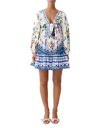 Camilla Tie Front Blouson Sleeve Mini Dress