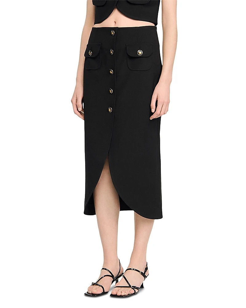 Sandro Buttoned Midi Skirt
