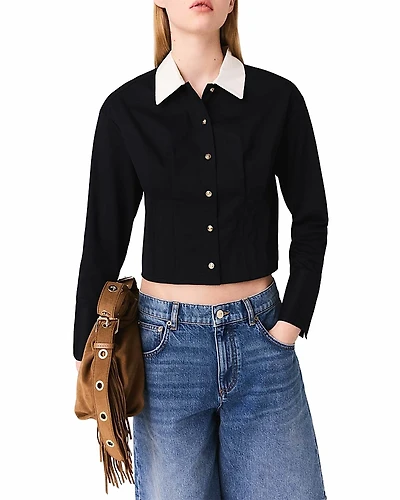Maje Cropped Poplin Shirt