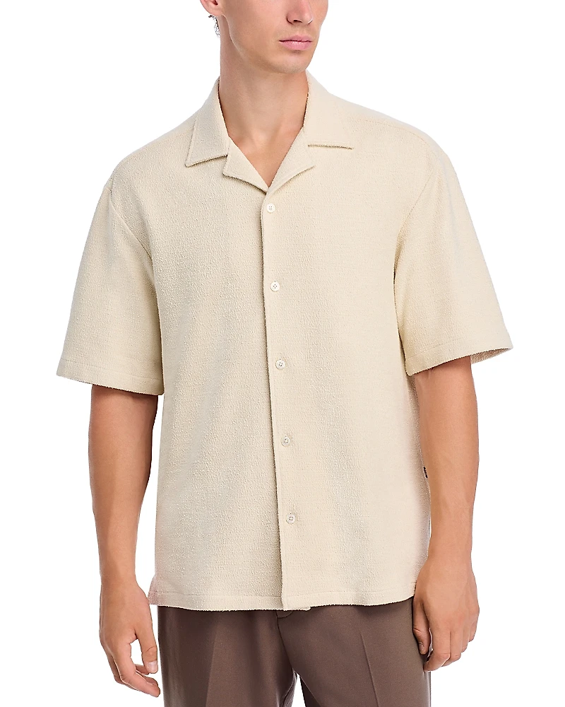 Boss Lars Terry Cloth Camp Relaxed Fit Button Down Shirt