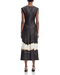 Burned Stripe Satin Midi Dress