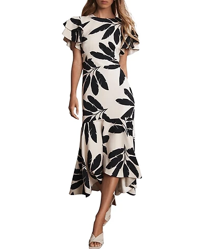 Mint Velvet Women's Neutral Palm Print Midi Dress