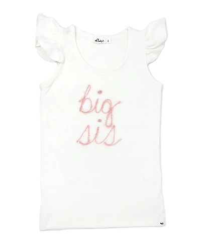oh baby! Girls' Flutter Sleeve big sis Pink Sparkle Embroidered Tank