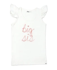 oh baby! Girls' Flutter Sleeve big sis Pink Sparkle Embroidered Tank