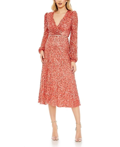 A-Line Wrap Dress with Dramatic Puff Sleeves