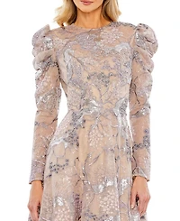 Embellished High Neck Puff Sleeve A-Line Dress
