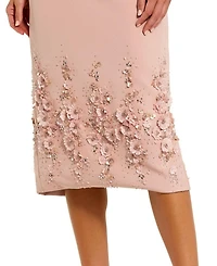 Crepe Sleeveless Midi Dress with Flower Beading