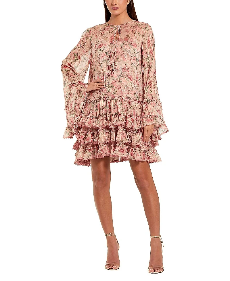 Mac Duggal Flare Long Sleeve Ruffle Viscose Mini Dress