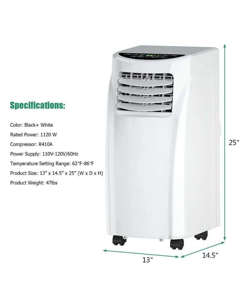 8,000BTU Portable Air Conditioner & Dehumidifier Function Remote