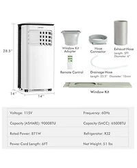 9000 BTU Air Cooler 3 in 1 Portable Air Conditioner w/Fan & Dehumidifier