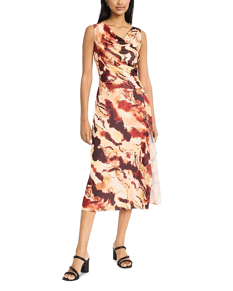 Donna Morgan Printed Asymmetric Neck Midi Dress