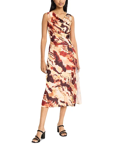 Donna Morgan Printed Asymmetric Neck Midi Dress