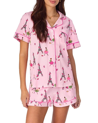 Eiffel Tower Print Shorty Pajama Set