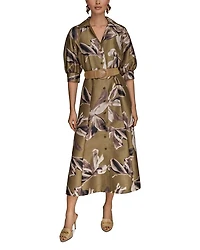 Floral A Line Belted Shirt Dress
