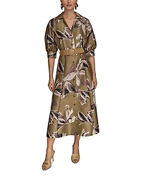 Donna Karan Floral A Line Belted Shirt Dress