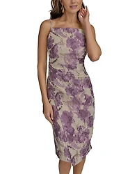 Floral Jacquard Midi Sheath Dress