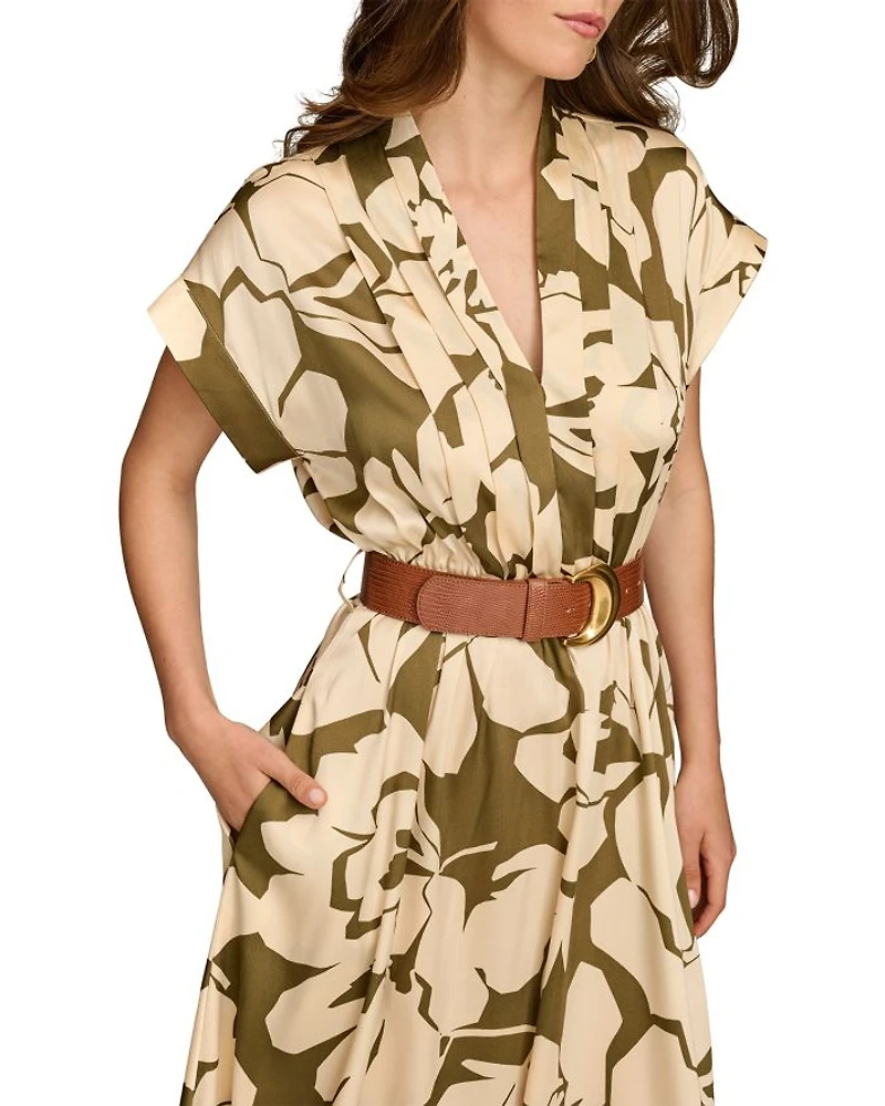 French Twill Floral Belted Midi Dress