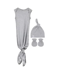 Unisex Knotted Wearable Blanket & Knot Hat Set with Matching Mittens - Baby