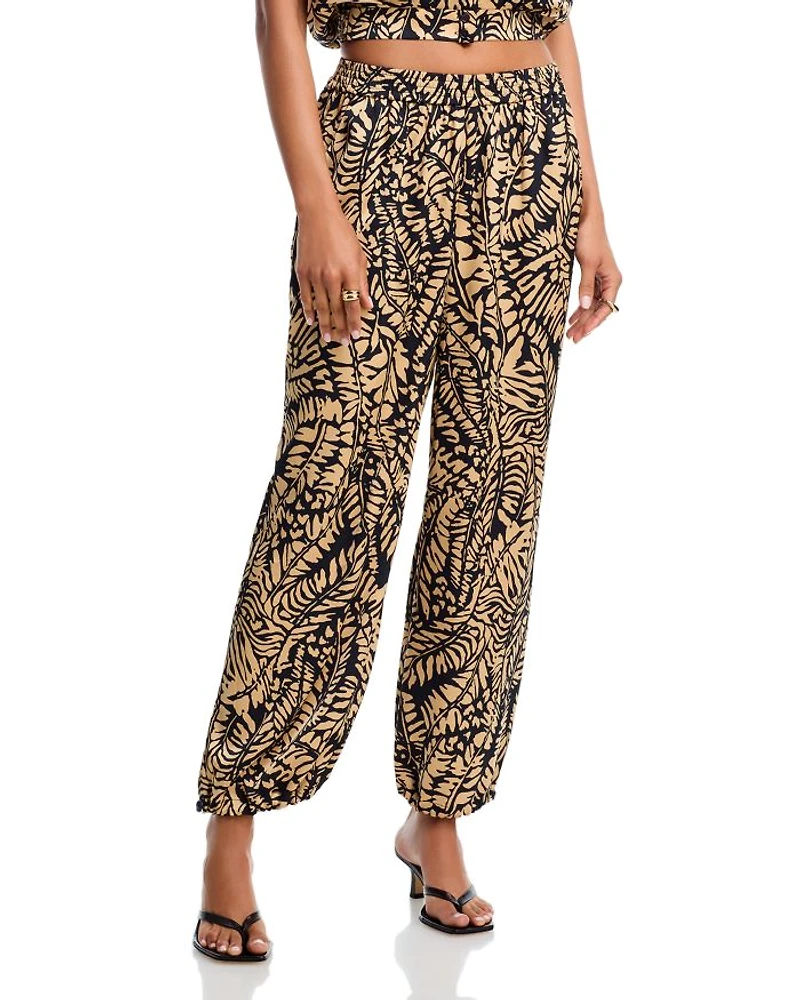 Satin Palm Leaf Jogger Pants
