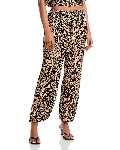 Satin Palm Leaf Jogger Pants