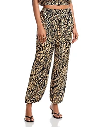 Aqua Satin Palm Leaf Jogger Pants