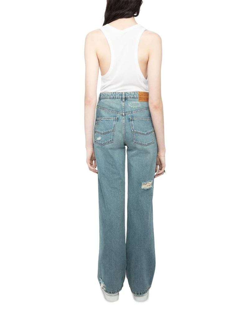 Elio High Rise Distress Jeans Light Blue