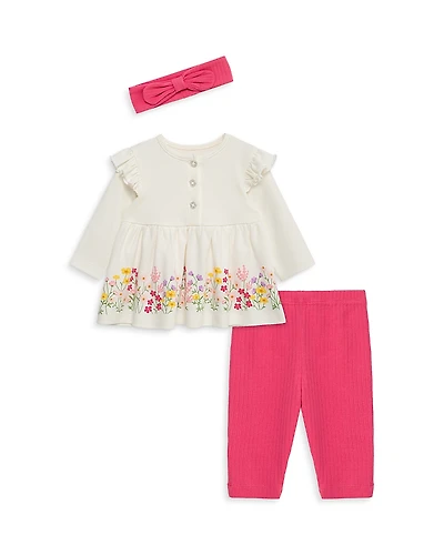 Little Me Girls' Floral Border Tunic, Leggings & Headband Set - Baby