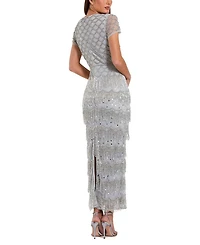 Fringe Embellished Mesh Short Sleeve Ankle Dress