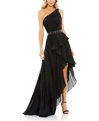 Embellished Gown with Strappy Open Back & Asymmetrical Ruffle Hem