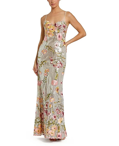 Mac Duggal Sleeveless Bustier Floral Applique Gown