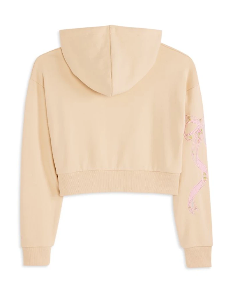 Girls' Dylan Bow Appliqué Cropped Zip Hoodie - Big Kid