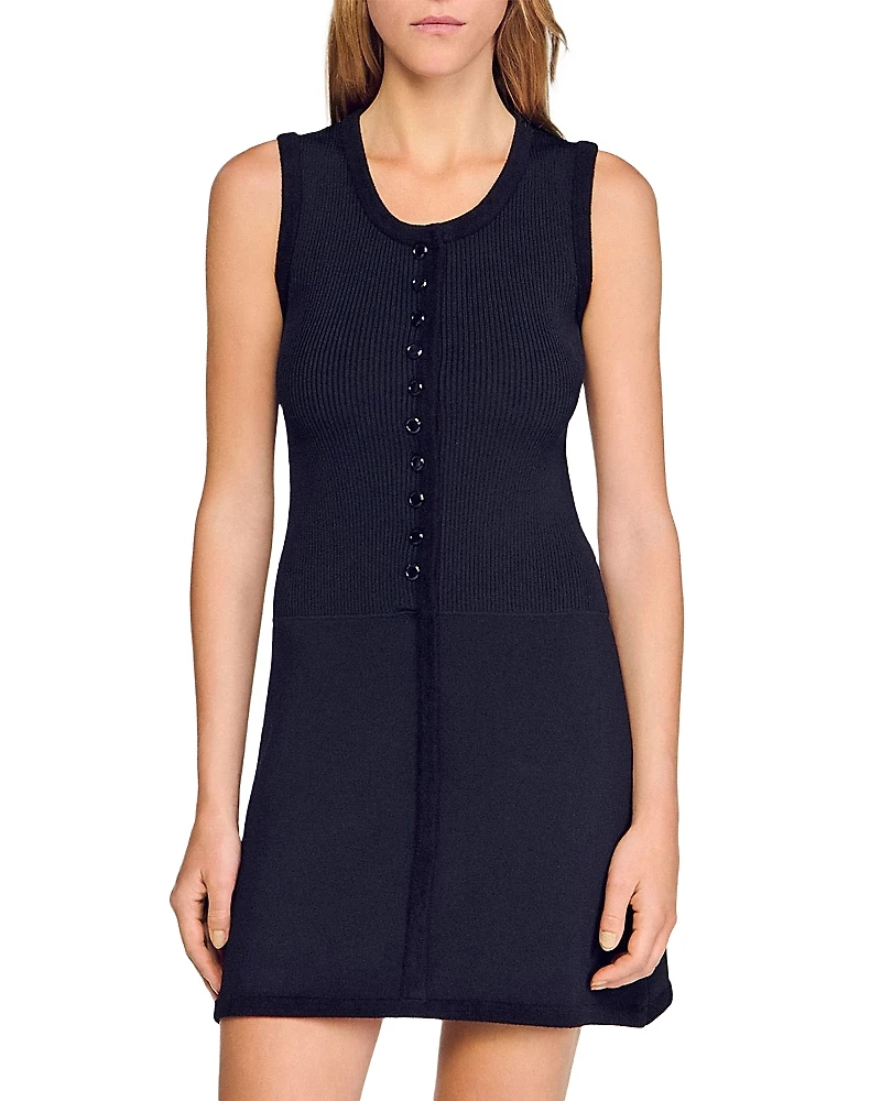Sandro Round Neck Rib Knit Mini Dress