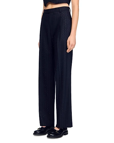 Sandro Rhinestone Striped Trousers