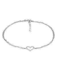 Aqua Sterling Silver Polished Heart Ankle Bracelet - Exclusive