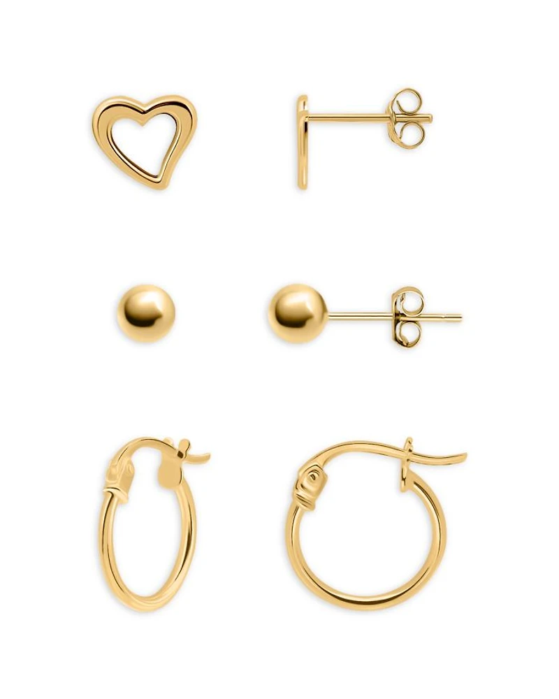 Heart, Sphere & Hoop Earrings, Set of 3