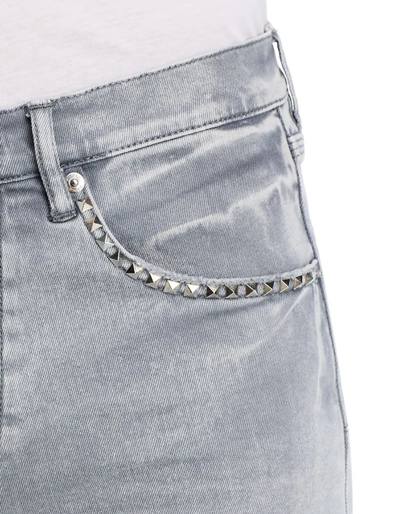 Slim Fit Alloy Studded Trim Jeans Gray