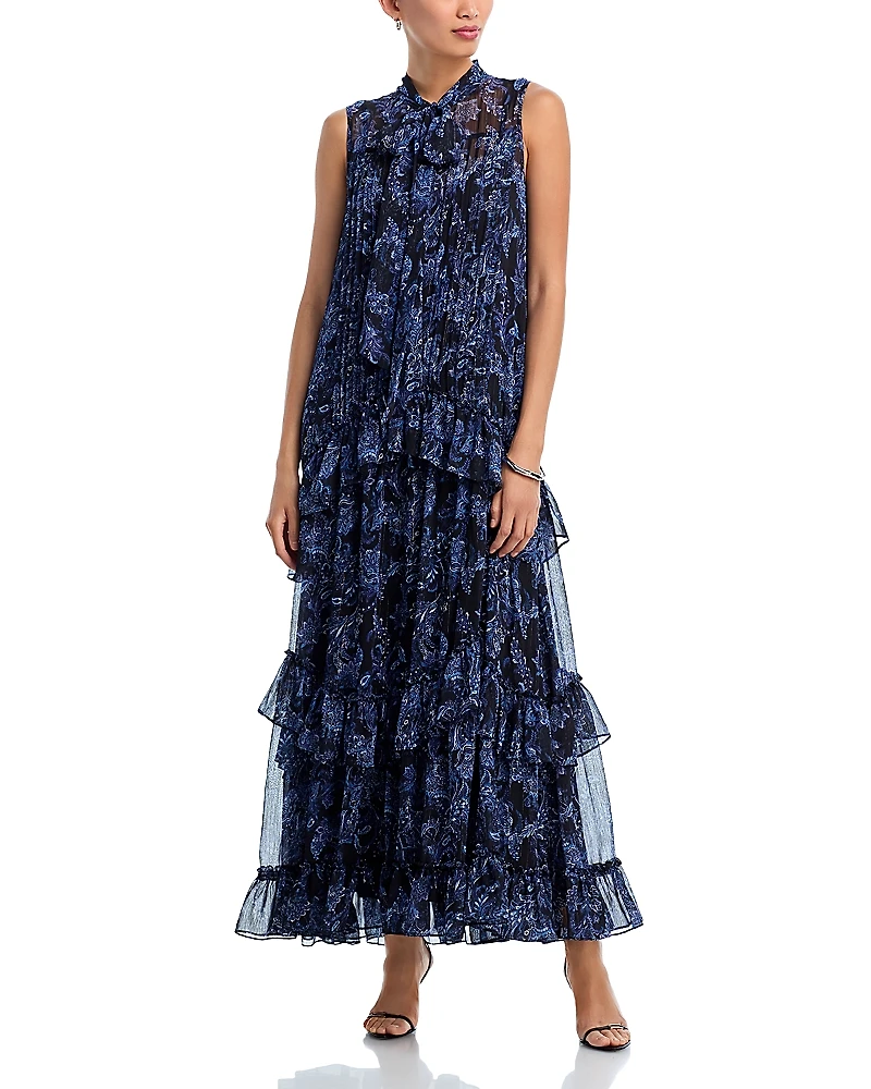 Aqua Metallic Paisley Maxi Boho Dress - Exclusive