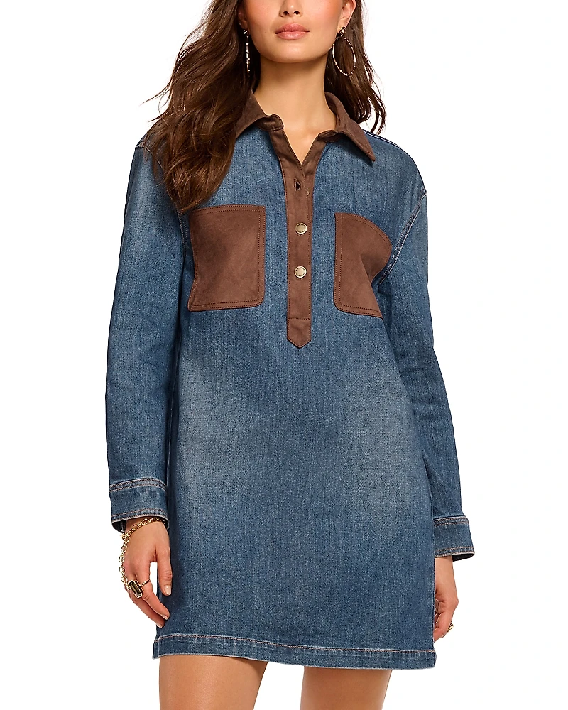 Ramy Brook Winnifred Contrast Collar Denim Dress
